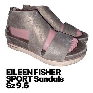 EILEEN FISHER Sport 9.5 Distressed Criss Cross Zip Heel Gold Platform Sandals